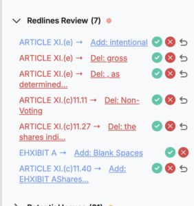Screenshot of DraftCheck Redline Review